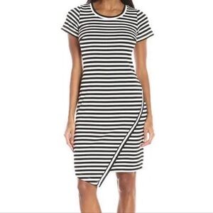 Calvin Klein Asymmetrical Hem Short‎ Sleeve Striped Dress Women’s 4 Black White